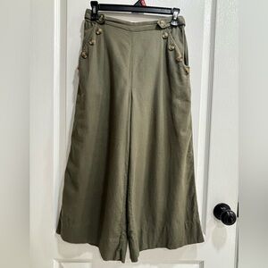 American Eagle Outfitters Olive Cropped Wide Leg Linen Blend Pants,   Small